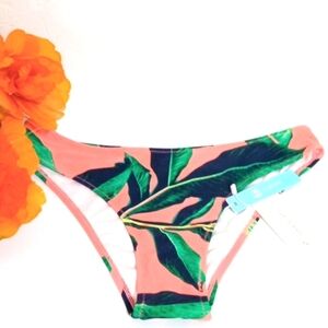 CUPSHE CORAL GREEN LEAF LOW RISE BIKINI SWIM BOTTOM SIZE SMALL NWT